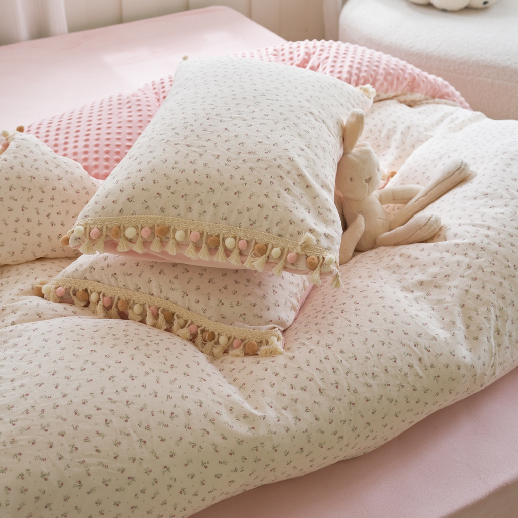 91家纺网 家纺一手货源 找家纺 洋铭区（原狠狠爱） 2025秋冬彩球双层纱+豆豆绒四件套系列 琉璃樱花