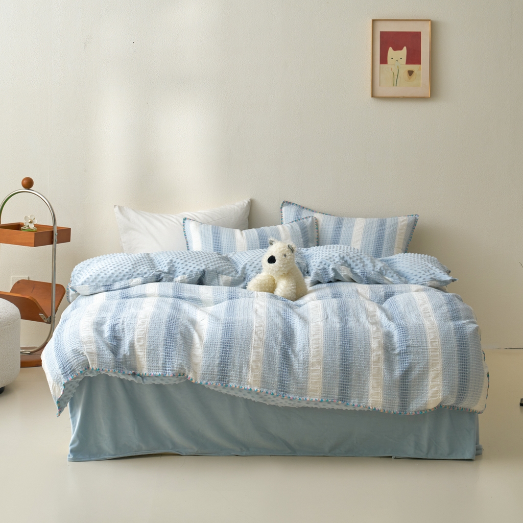 洋铭区（原狠狠爱） 2025秋冬全棉华夫格+豆豆绒四件套系列 元气蓝