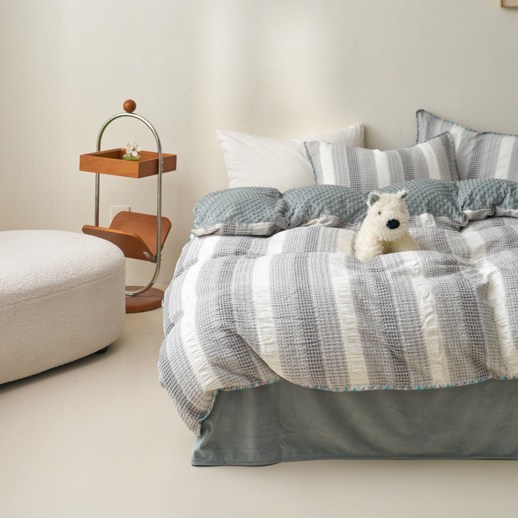 91家纺网 家纺一手货源 找家纺 （总）洋铭区（原狠狠爱） 2025秋冬全棉华夫格+豆豆绒四件套系列