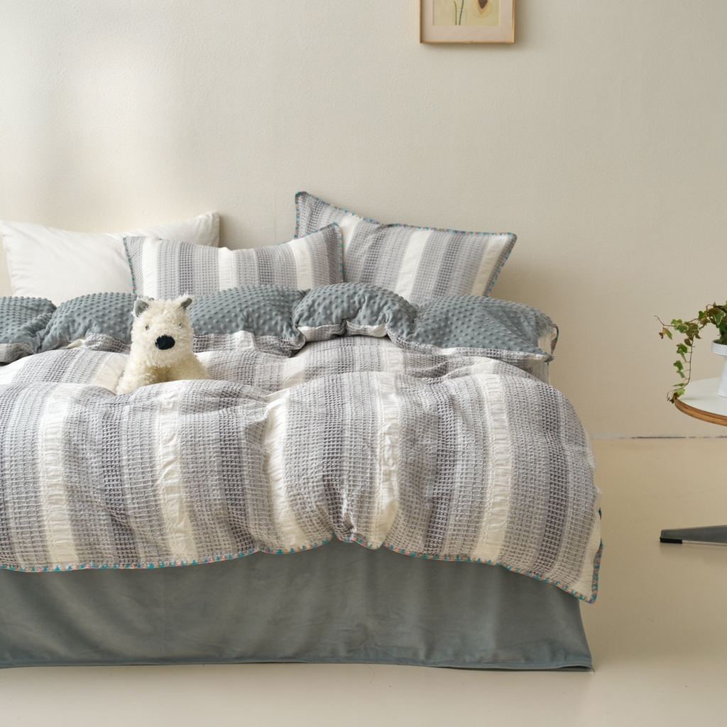 91家纺网 家纺一手货源 找家纺 （总）洋铭区（原狠狠爱） 2025秋冬全棉华夫格+豆豆绒四件套系列