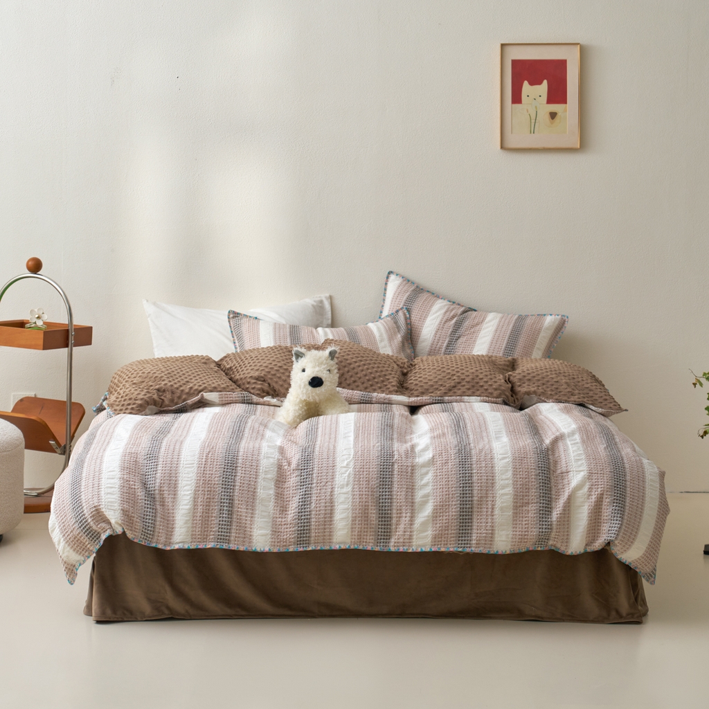 91家纺网 家纺一手货源 找家纺 （总）洋铭区（原狠狠爱） 2025秋冬全棉华夫格+豆豆绒四件套系列