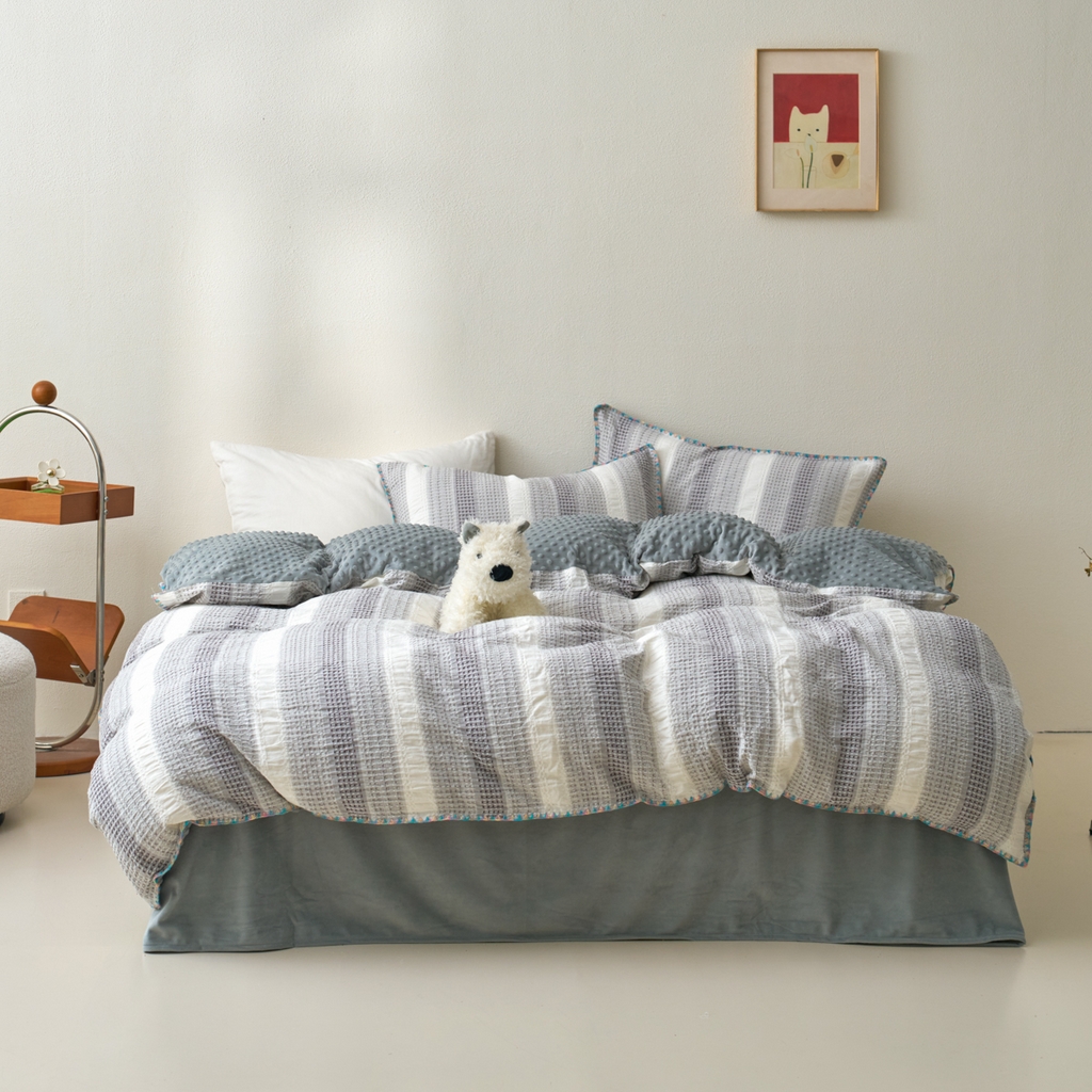 91家纺网 家纺一手货源 找家纺 （总）洋铭区（原狠狠爱） 2025秋冬全棉华夫格+豆豆绒四件套系列