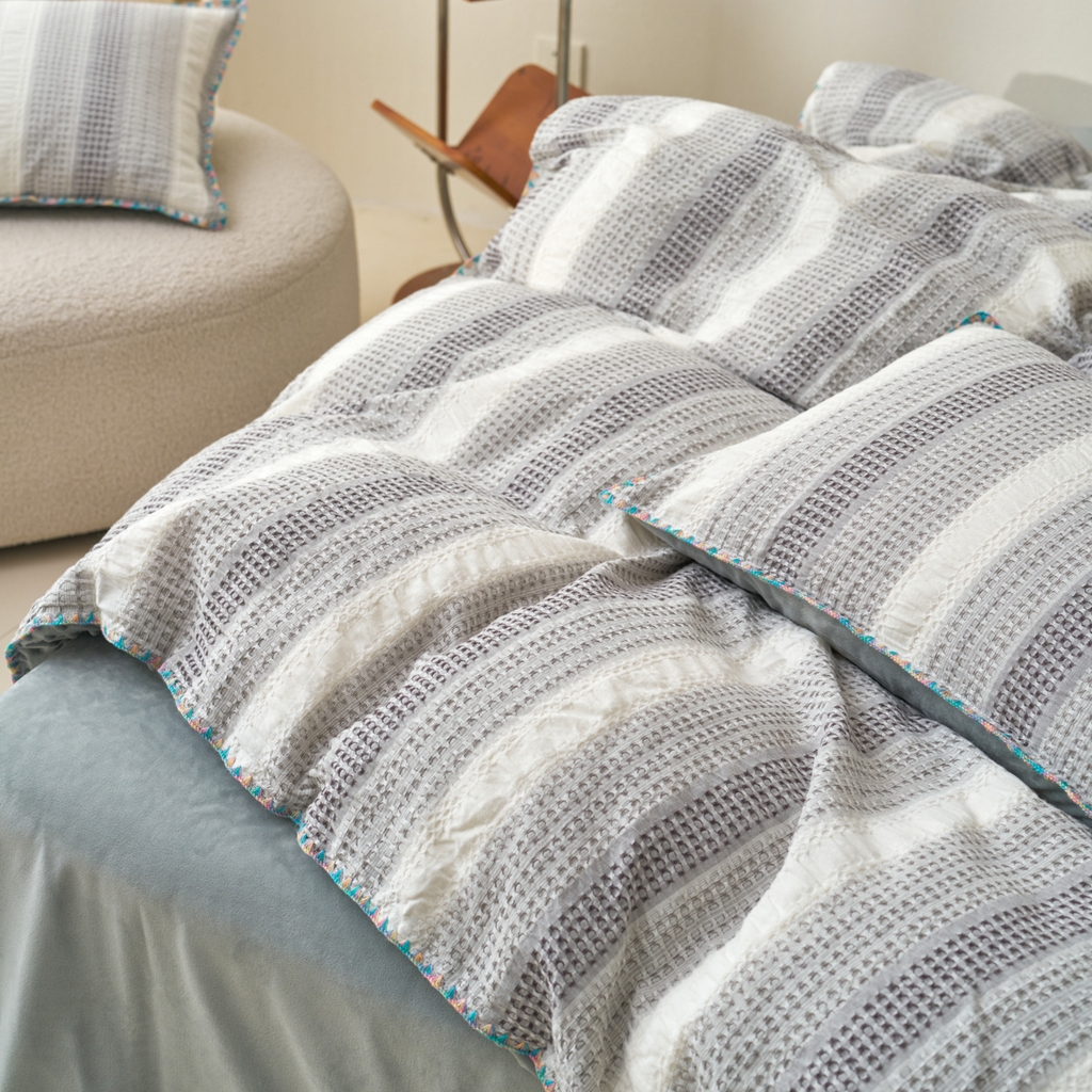 91家纺网 家纺一手货源 找家纺 （总）洋铭区（原狠狠爱） 2025秋冬全棉华夫格+豆豆绒四件套系列