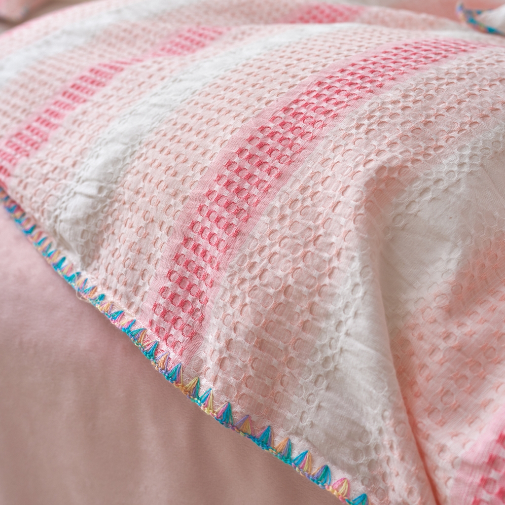 91家纺网 家纺一手货源 找家纺 洋铭区（原狠狠爱） 2025秋冬全棉华夫格+豆豆绒四件套系列 香香粉