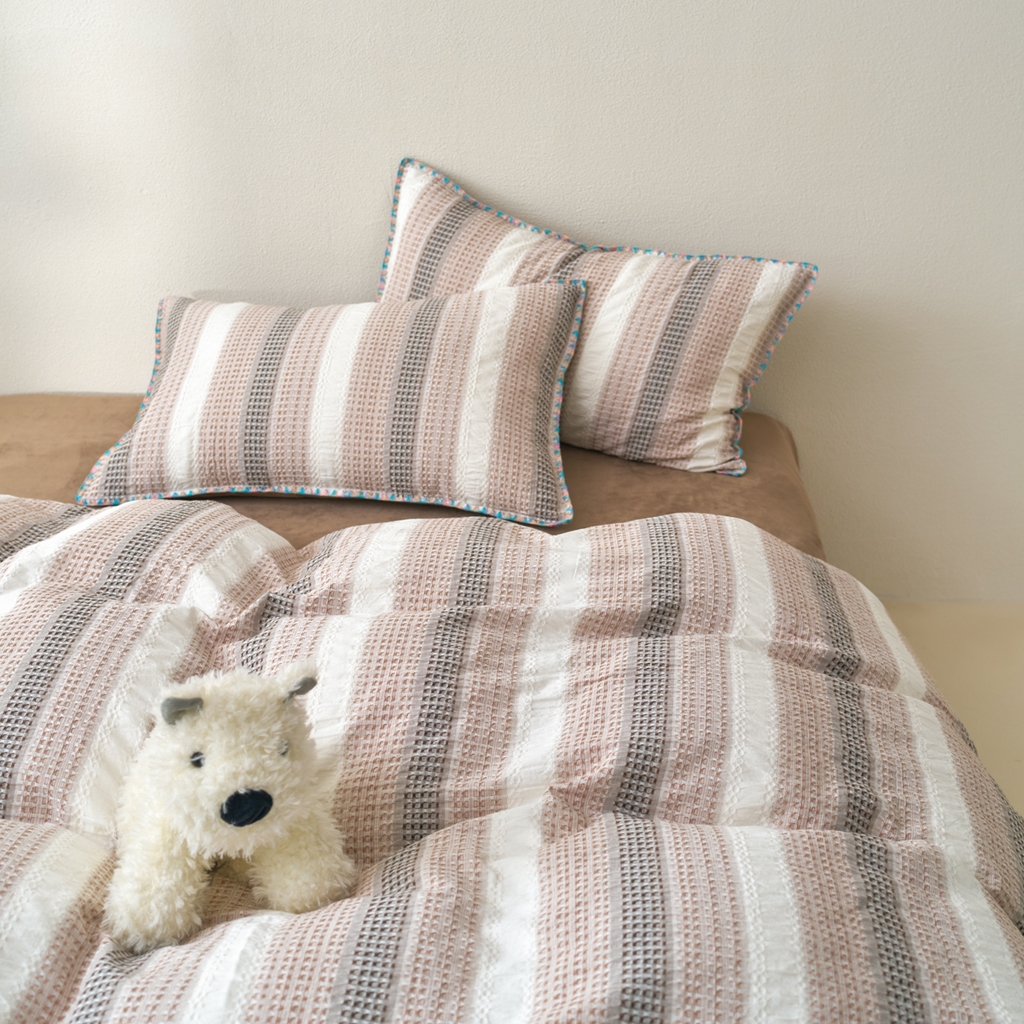 91家纺网 家纺一手货源 找家纺 洋铭区（原狠狠爱） 2025秋冬全棉华夫格+豆豆绒四件套系列 松露咖