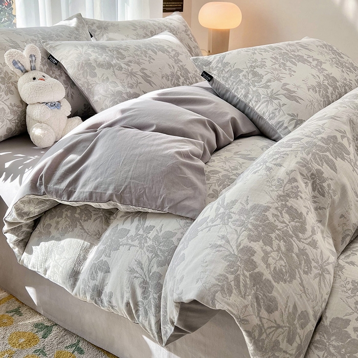 91家纺网 家纺一手货源 找家纺 （总）宜代光年 2025新款三层纱60s水洗棉提花系列四件套