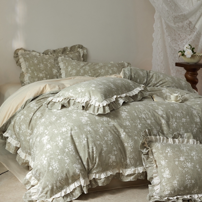 91家纺网 家纺一手货源 找家纺 金奇达家纺 2025新款A类保暖羽零™空气拉绒加厚法式荷叶边四件套热肤膜【森屿集】