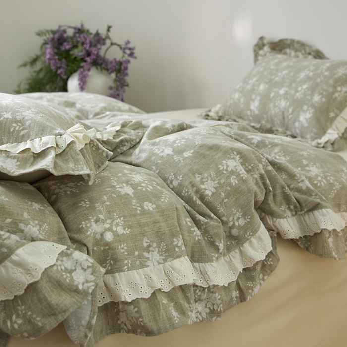 91家纺网 家纺一手货源 找家纺 金奇达家纺 2025新款A类保暖羽零™空气拉绒加厚法式荷叶边四件套热肤膜【森屿集】