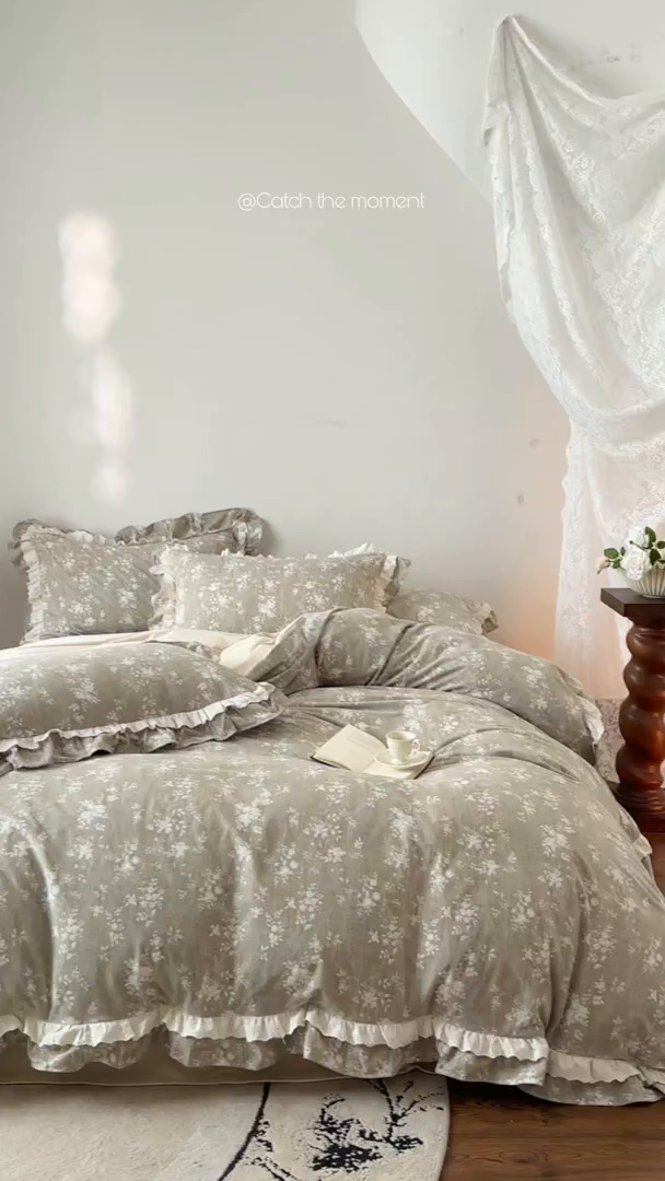 91家纺网 家纺一手货源 找家纺 金奇达家纺 2025新款A类保暖羽零™空气拉绒加厚法式荷叶边四件套热肤膜【森屿集】