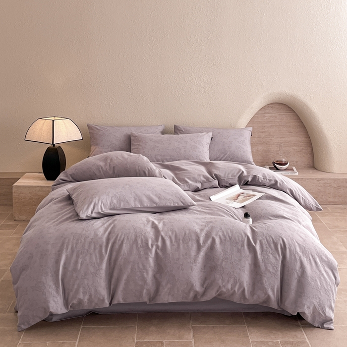 91家纺网 家纺一手货源 找家纺 宜代光年 2025新款三层纱60s水洗棉提花系列四件套 陌上花开-紫