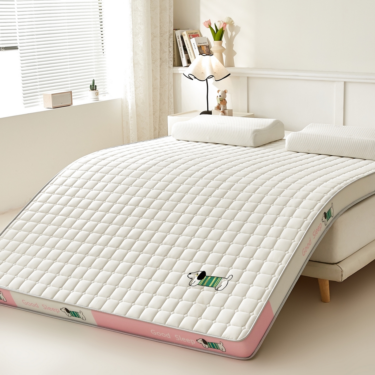 元昊床垫 2025新款立体针织乳胶记忆海绵床垫 汪汪狗-布丁粉