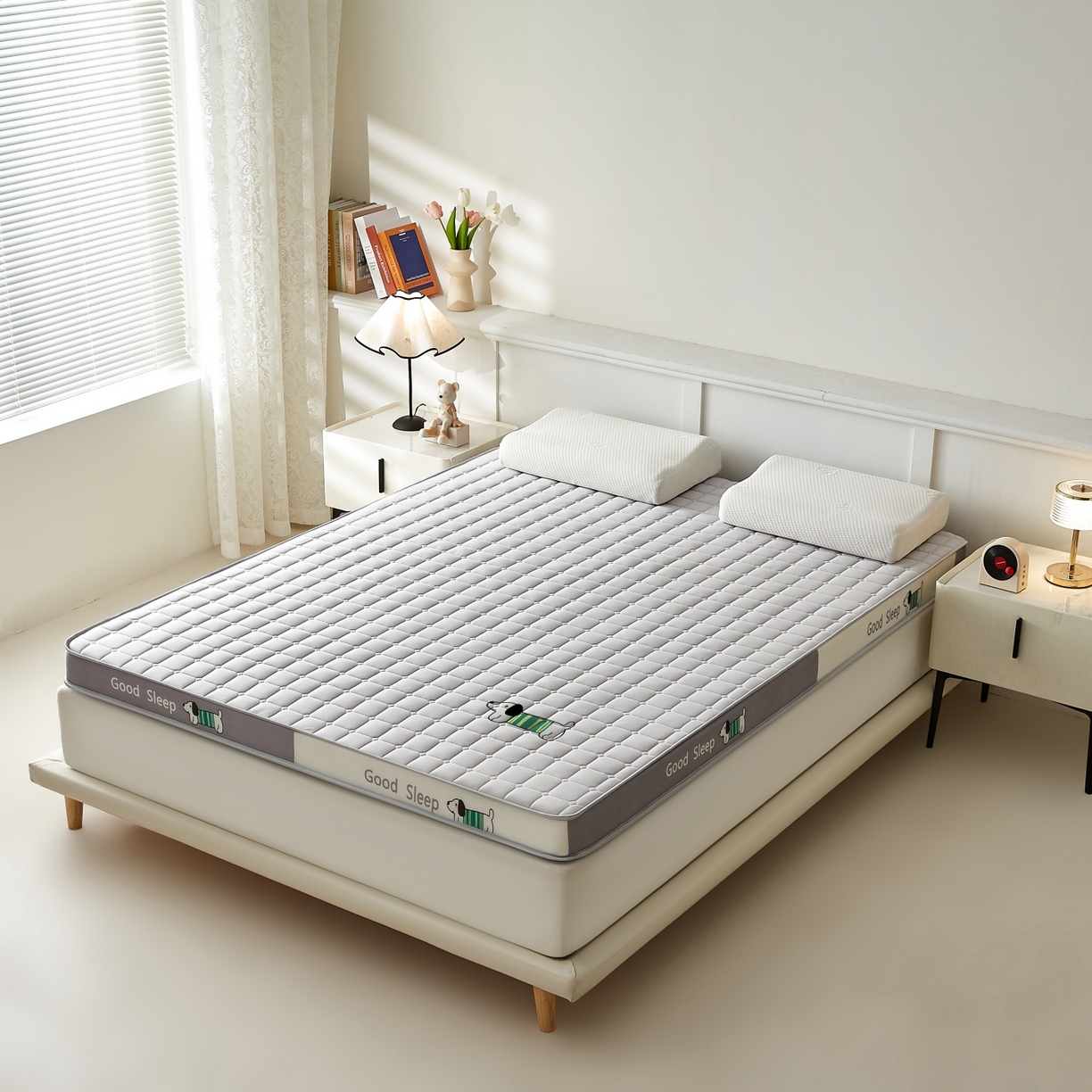 91家纺网 家纺一手货源 找家纺 元昊床垫 2025新款立体针织乳胶记忆海绵床垫 旺旺狗-布丁灰