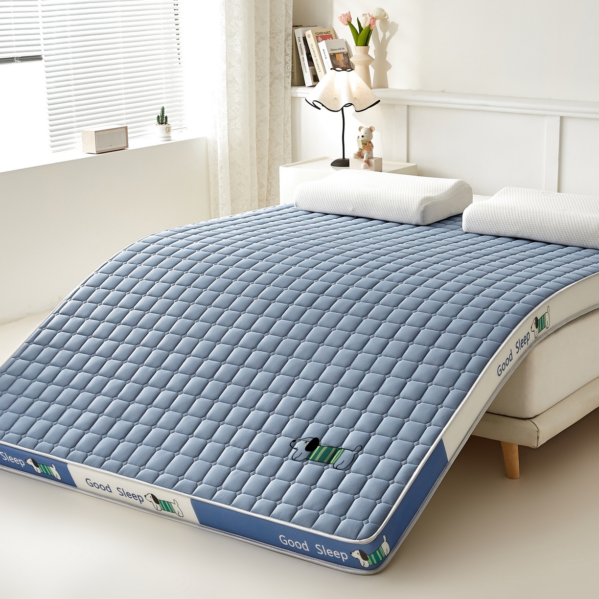 元昊床垫 2025新款立体针织乳胶记忆海绵床垫 汪汪狗-布丁蓝