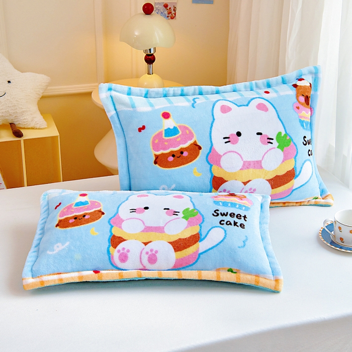 吉咪兔家纺 25年新款大版定位图案儿童卡通牛奶绒枕套加厚秋冬季宝宝枕头套幼儿园枕芯套蛋糕猫咪