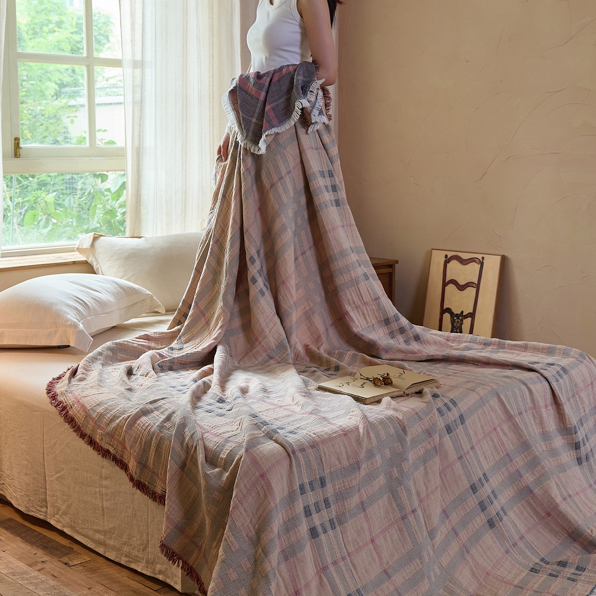 91家纺网 家纺一手货源 找家纺 （总）沐瑟家纺 2025新款亲肤全棉纱布盖毯毯子