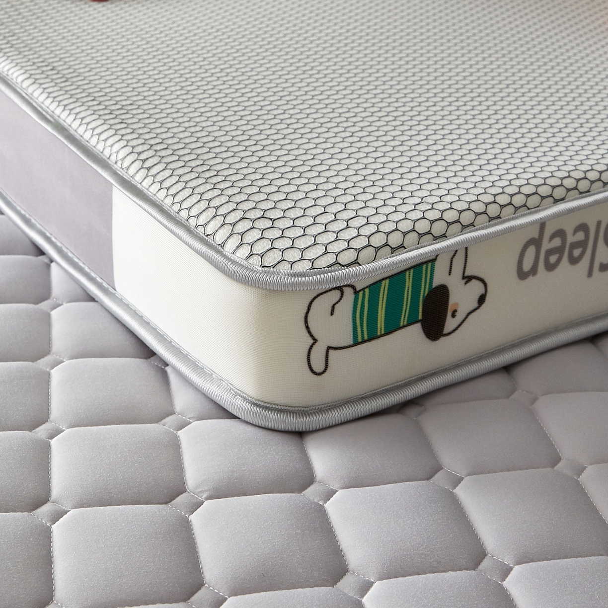 91家纺网 家纺一手货源 找家纺 元昊床垫 2025新款立体针织乳胶记忆海绵床垫 旺旺狗-布丁灰