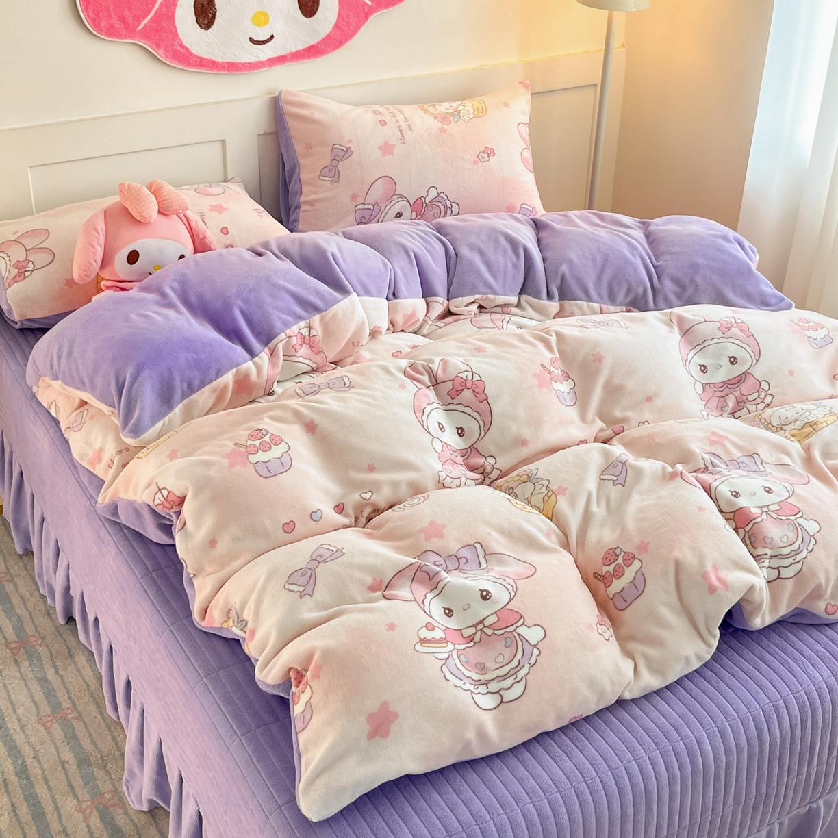 91家纺网 家纺一手货源 找家纺 （总）摩妮卡 2025新款小清新加厚260克牛奶绒泡泡绒四件套