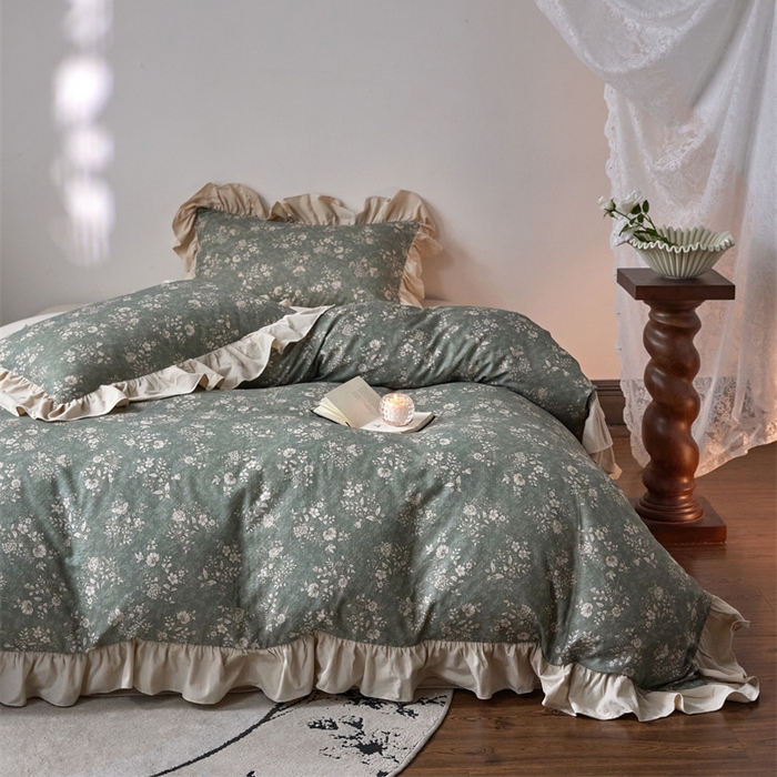 金奇达家纺 2025新款保暖羽零™空气拉绒加厚双感棉绒四件套全棉双层纱【法式复古】（会员减30元）双感棉绒【法式复古】系列，标准号全网控价（折后券后）不低于228元 复古香颂-绿