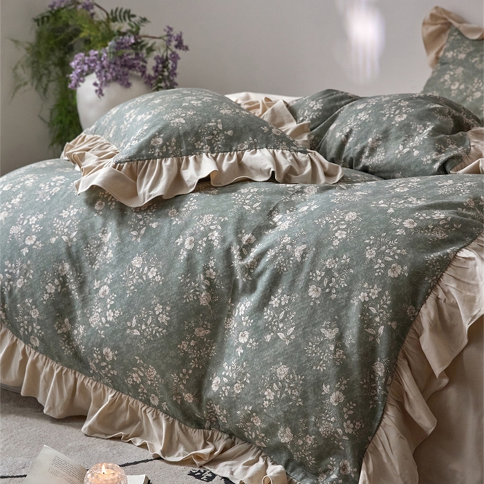 91家纺网 家纺一手货源 找家纺 金奇达家纺 2025新款保暖羽零™空气拉绒加厚双感棉绒四件套全棉双层纱【法式复古】（会员减30元）双感棉绒【法式复古】系列，标准号全网控价（折后券后）不低于228元 复古香颂-绿