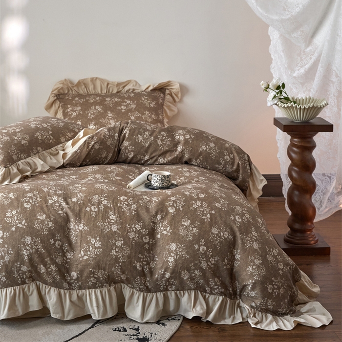 金奇达家纺 2025新款保暖羽零™空气拉绒加厚双感棉绒四件套全棉双层纱【法式复古】（会员减30元）双感棉绒【法式复古】系列，标准号全网控价（折后券后）不低于228元 复古香颂-咖