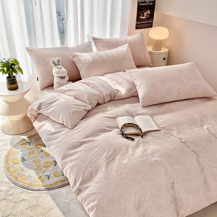 91家纺网 家纺一手货源 找家纺 宜代光年 2025新款三层纱60s水洗棉提花系列四件套 海棠