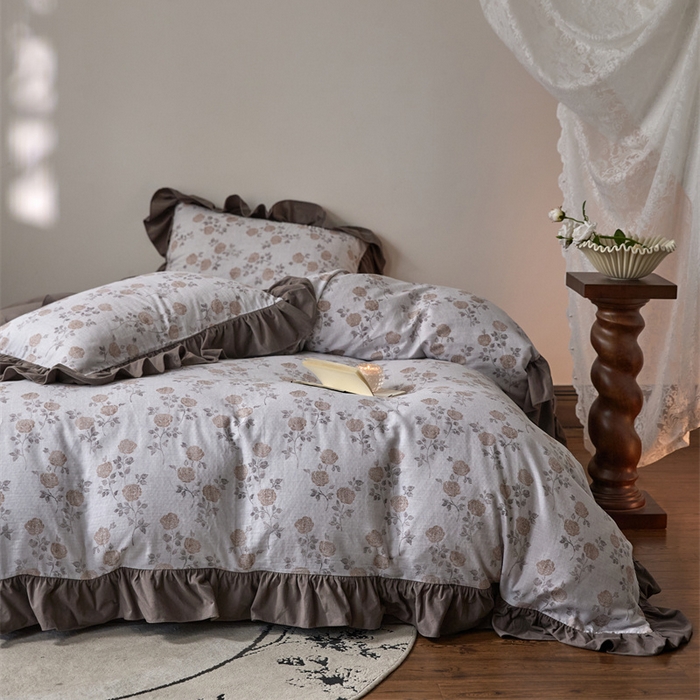 金奇达家纺 2025新款保暖羽零™空气拉绒加厚双感棉绒四件套全棉双层纱【法式复古】（会员减30元）双感棉绒【法式复古】系列，标准号全网控价（折后券后）不低于228元 素锦玫瑰