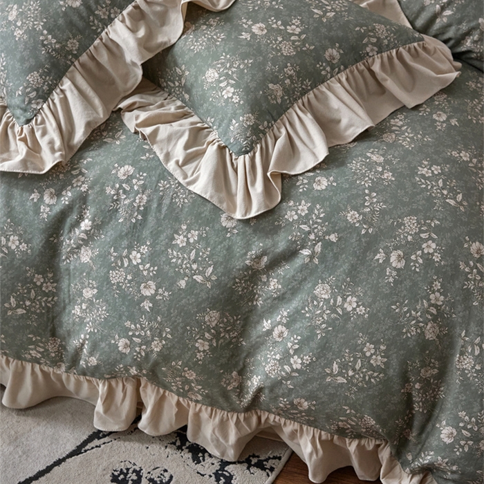 91家纺网 家纺一手货源 找家纺 金奇达家纺 2025新款保暖羽零™空气拉绒加厚双感棉绒四件套全棉双层纱【法式复古】（会员减30元）双感棉绒【法式复古】系列，标准号全网控价（折后券后）不低于228元 复古香颂-绿