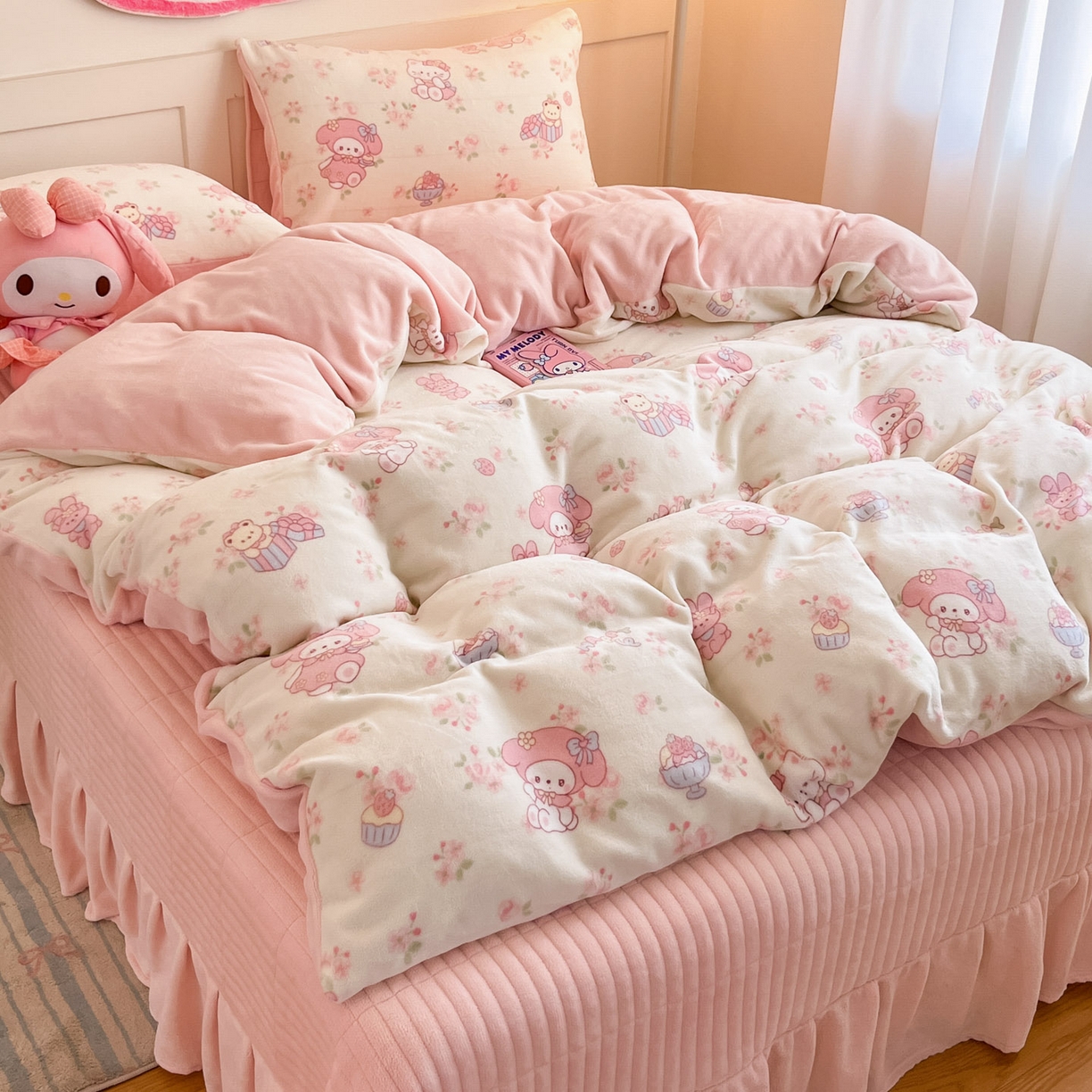 摩妮卡 2025新款牛奶绒印花夹棉床盖印花四件套 甜蜜小花