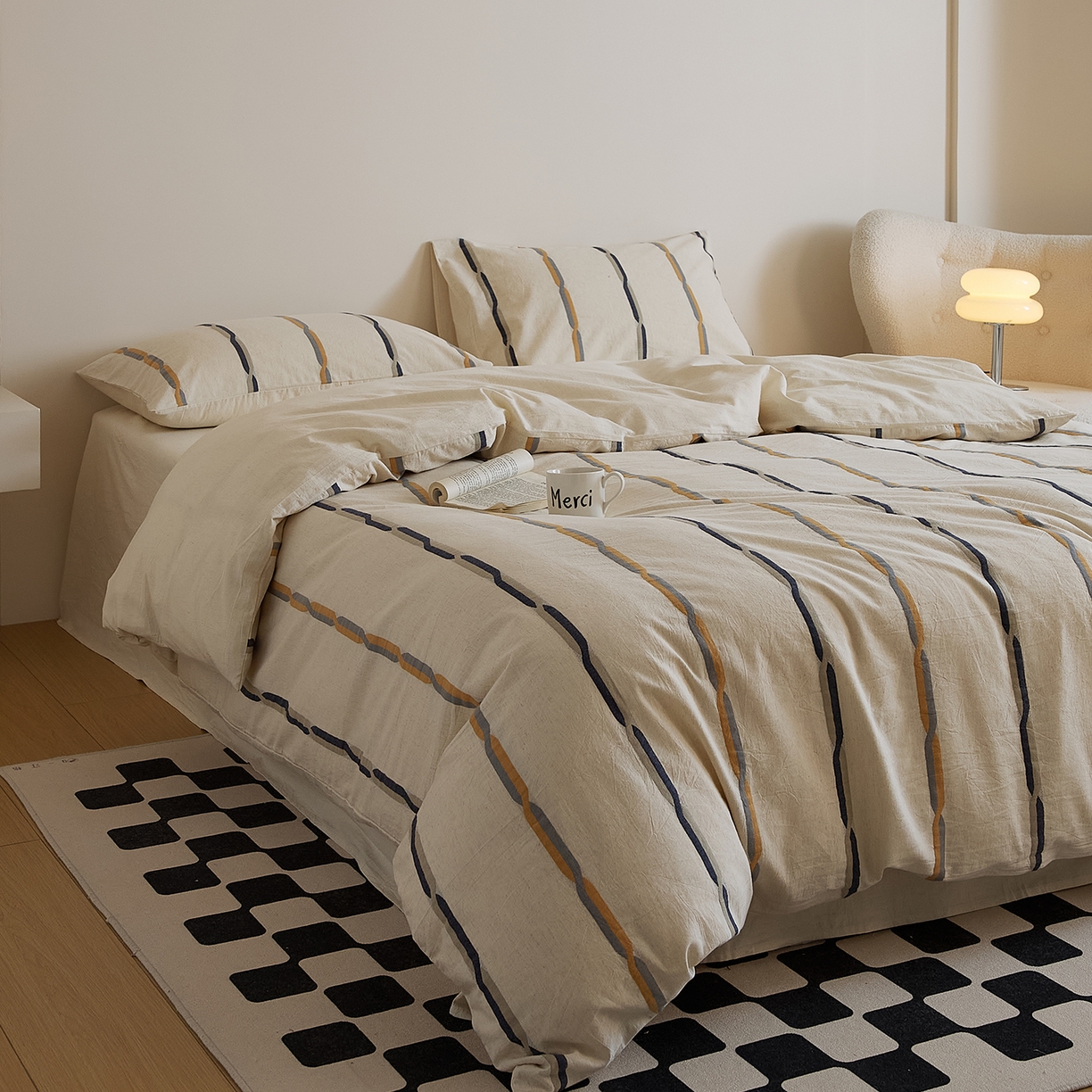 91家纺网 家纺一手货源 找家纺 （总）原研家居 2025新款棉麻色织条纹系列四件套