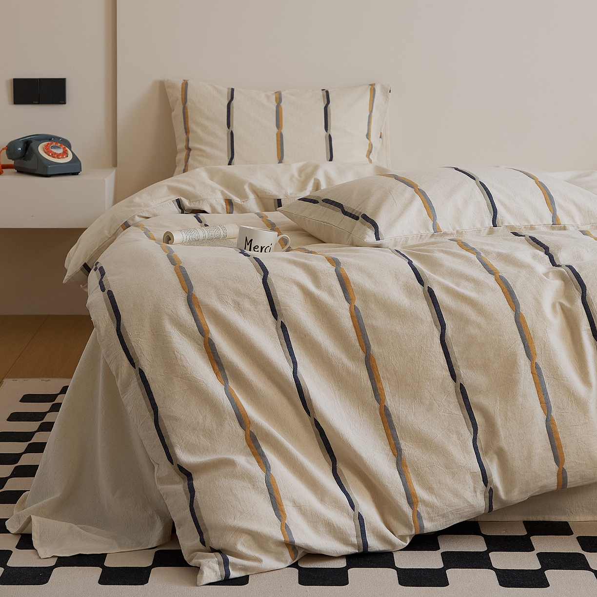 91家纺网 家纺一手货源 找家纺 （总）原研家居 2025新款棉麻色织条纹系列四件套