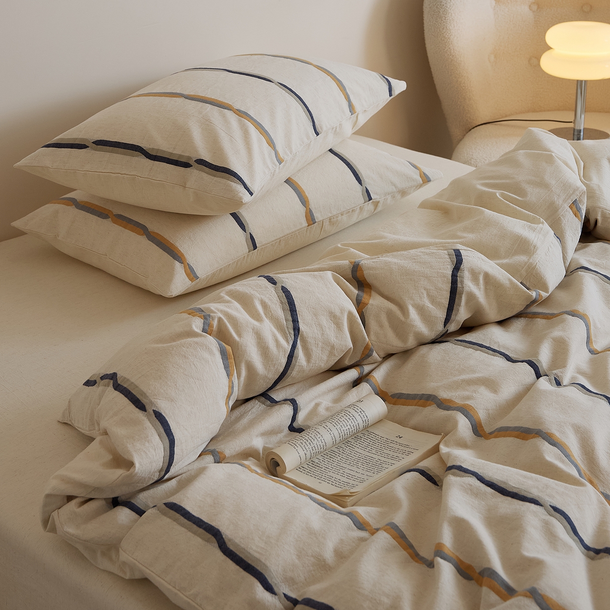 91家纺网 家纺一手货源 找家纺 （总）原研家居 2025新款棉麻色织条纹系列四件套