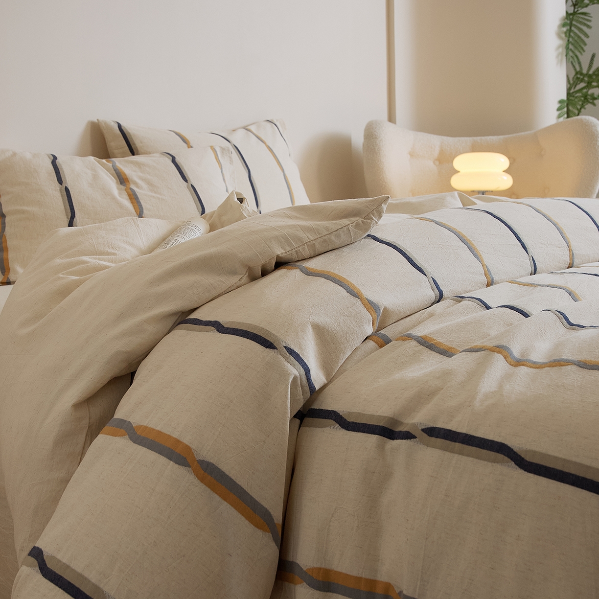 91家纺网 家纺一手货源 找家纺 （总）原研家居 2025新款棉麻色织条纹系列四件套