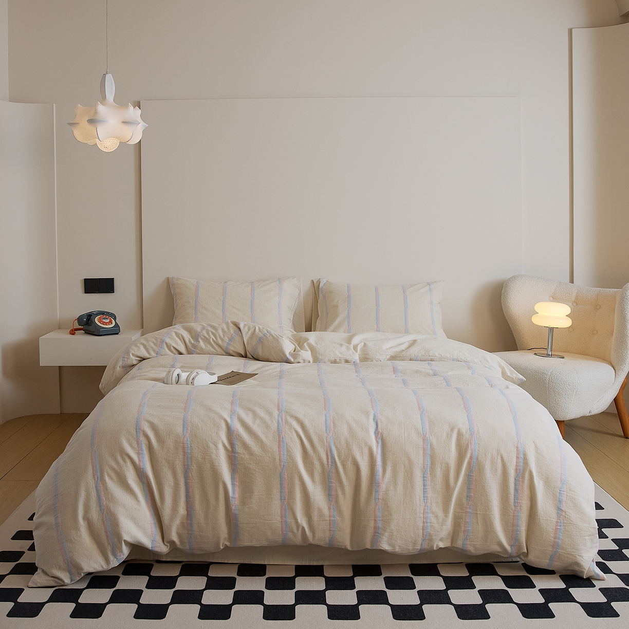 原研家居 2025新款棉麻色织条纹系列四件套 棉麻粉条