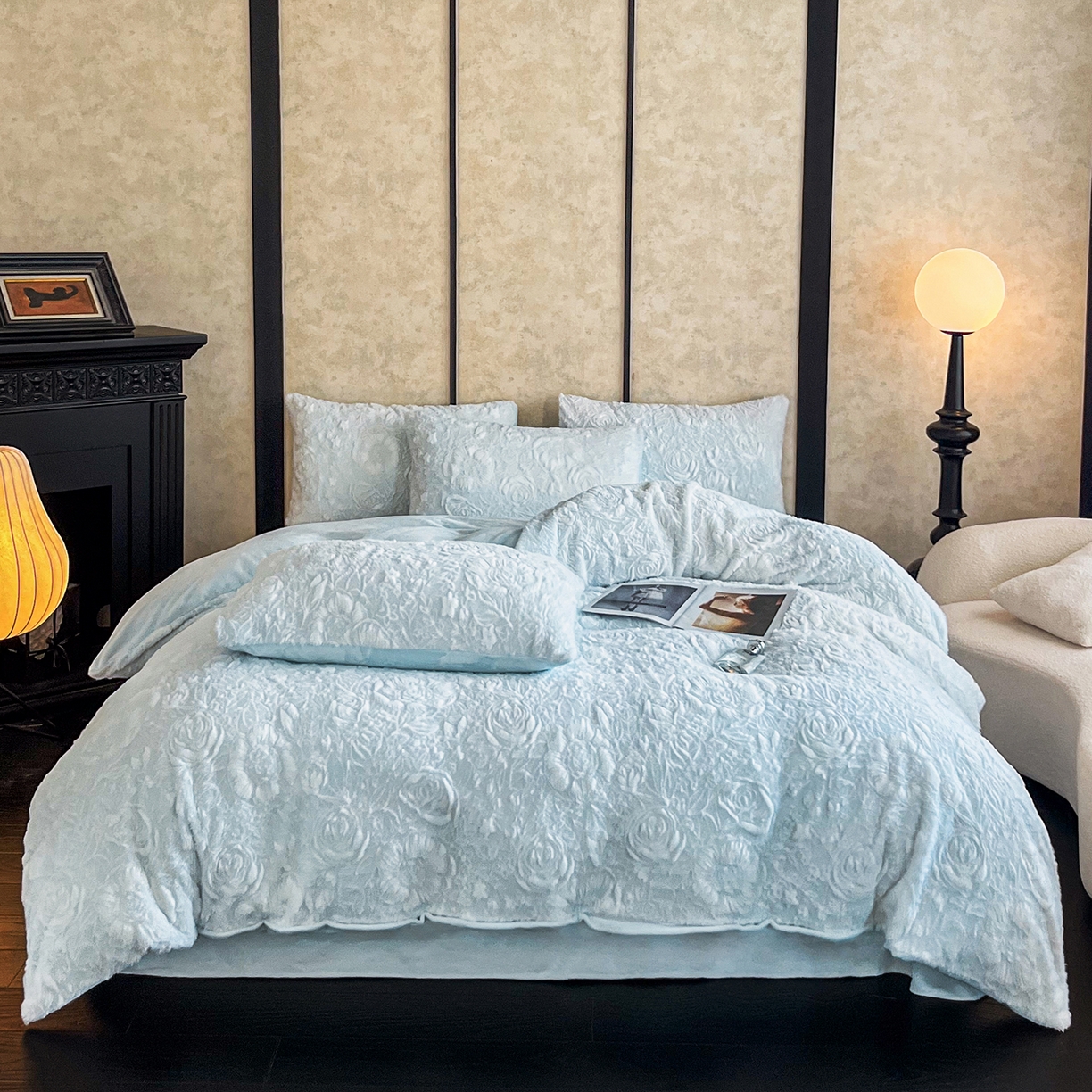 91家纺网 家纺一手货源 找家纺 （总）畅畅家纺 2025新款冬季立体烂花兔毛绒床单床笠四件套-佳人有约系列