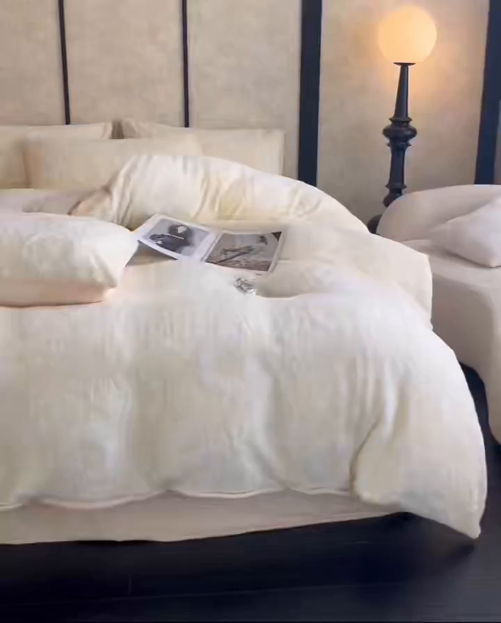 91家纺网 家纺一手货源 找家纺 畅畅家纺 2025新款冬季立体烂花兔毛绒床单床笠四件套-佳人有约系列 佳人有约-浅米黄