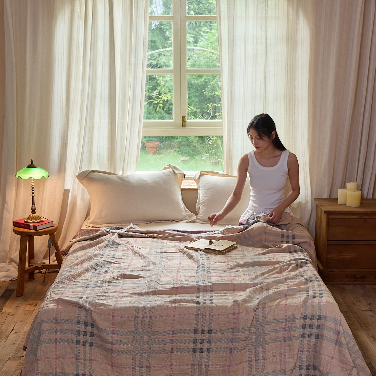 91家纺网 家纺一手货源 找家纺 沐瑟家纺 2025新款亲肤全棉纱布盖毯毯子 宝格丽