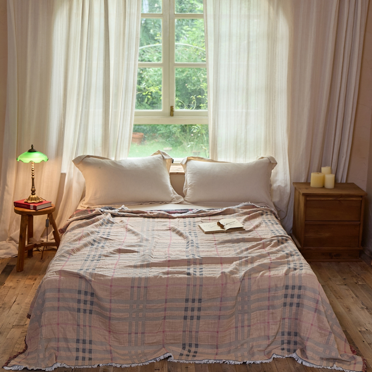 91家纺网 家纺一手货源 找家纺 沐瑟家纺 2025新款亲肤全棉纱布盖毯毯子 宝格丽