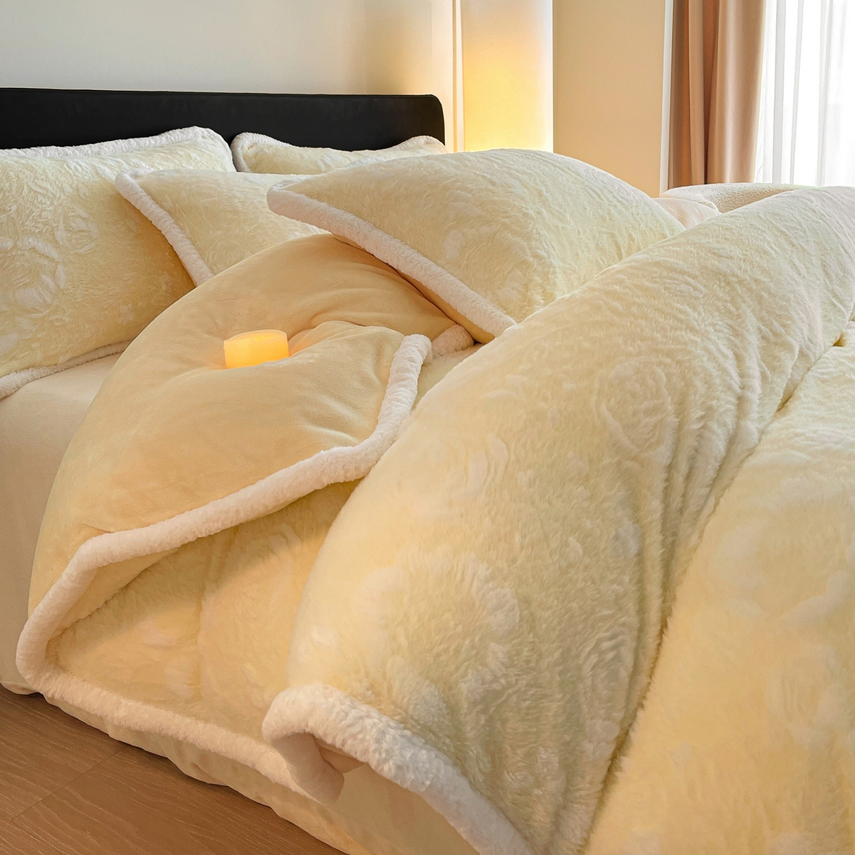 91家纺网 家纺一手货源 找家纺 （总）畅畅家纺 2025新款立体烂花兔毛包边款四件套-经典玫瑰系列