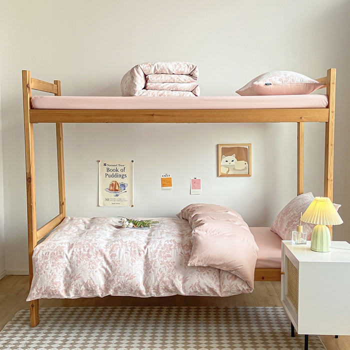 宜代光年 2025新款60S水洗棉提花学生季三件套 繁花-粉