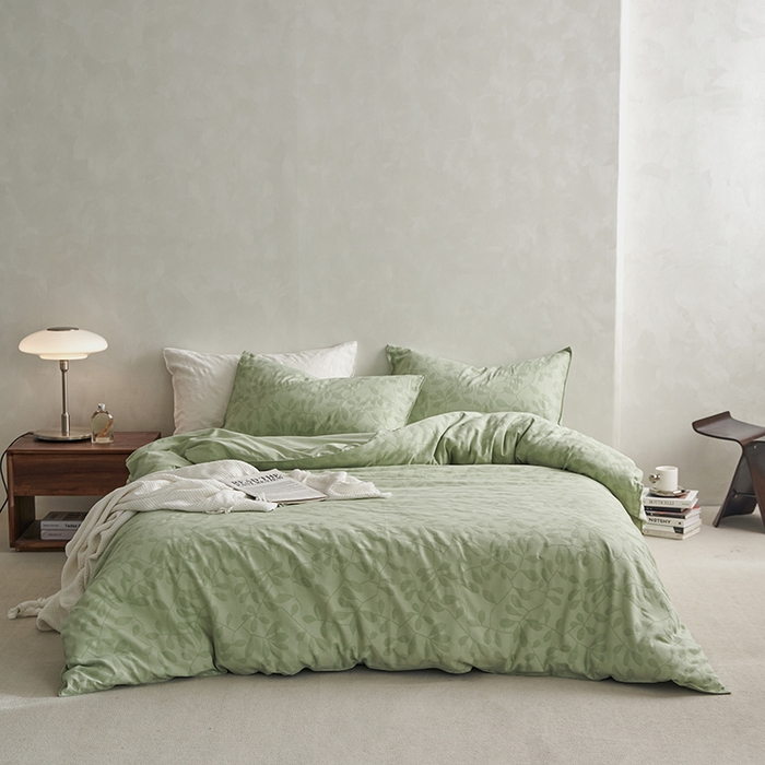 91家纺网 家纺一手货源 找家纺 宜代光年 2025新款60s水洗棉提花系列四件套 叶繁-绿