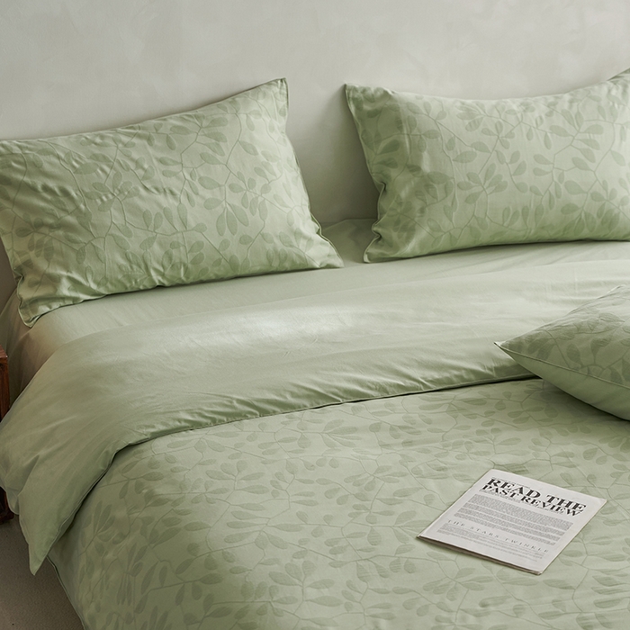 91家纺网 家纺一手货源 找家纺 宜代光年 2025新款60s水洗棉提花系列四件套 叶繁-绿