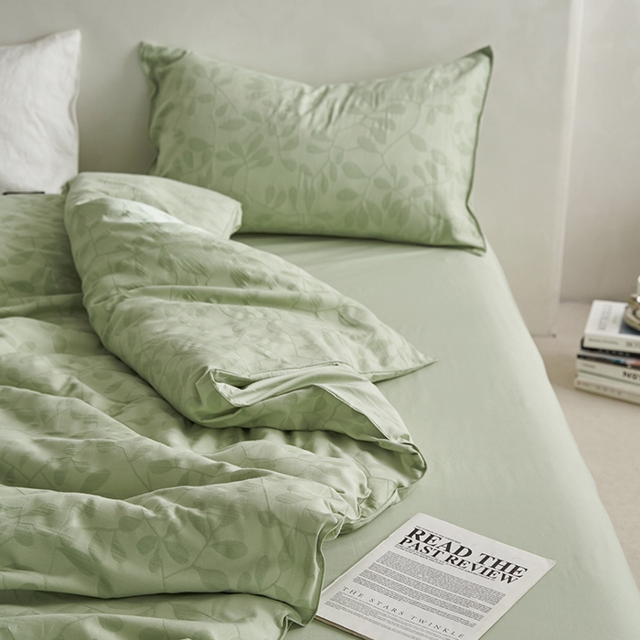 91家纺网 家纺一手货源 找家纺 宜代光年 2025新款60s水洗棉提花系列四件套 叶繁-绿