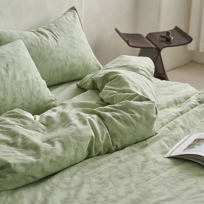 91家纺网 家纺一手货源 找家纺 宜代光年 2025新款60s水洗棉提花系列四件套 叶繁-绿