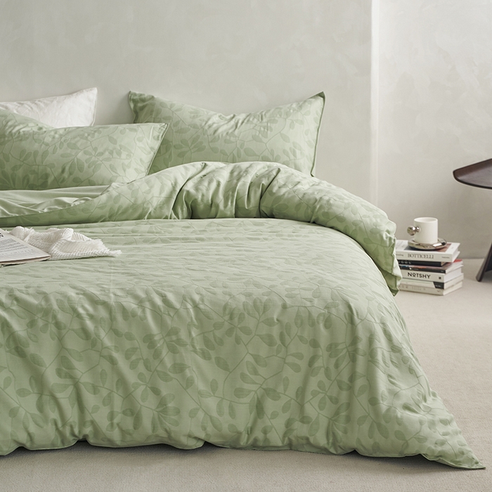 91家纺网 家纺一手货源 找家纺 宜代光年 2025新款60s水洗棉提花系列四件套 叶繁-绿