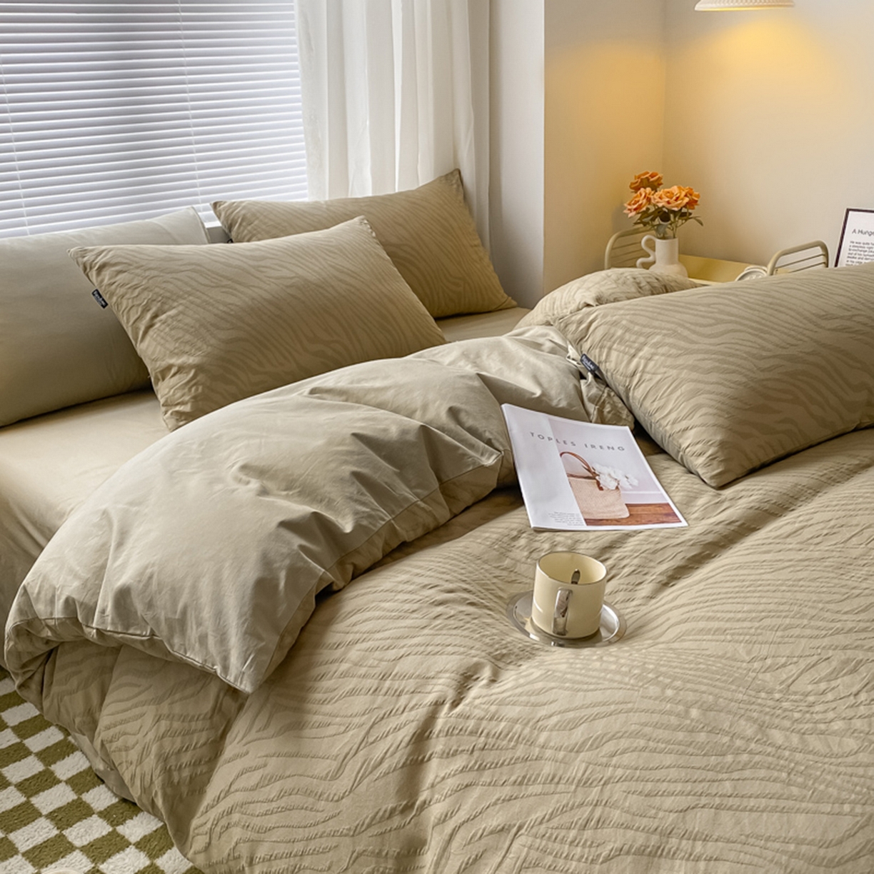 91家纺网 家纺一手货源 找家纺 宜代光年 2025新款60s水洗棉提花系列四件套 斑马纹