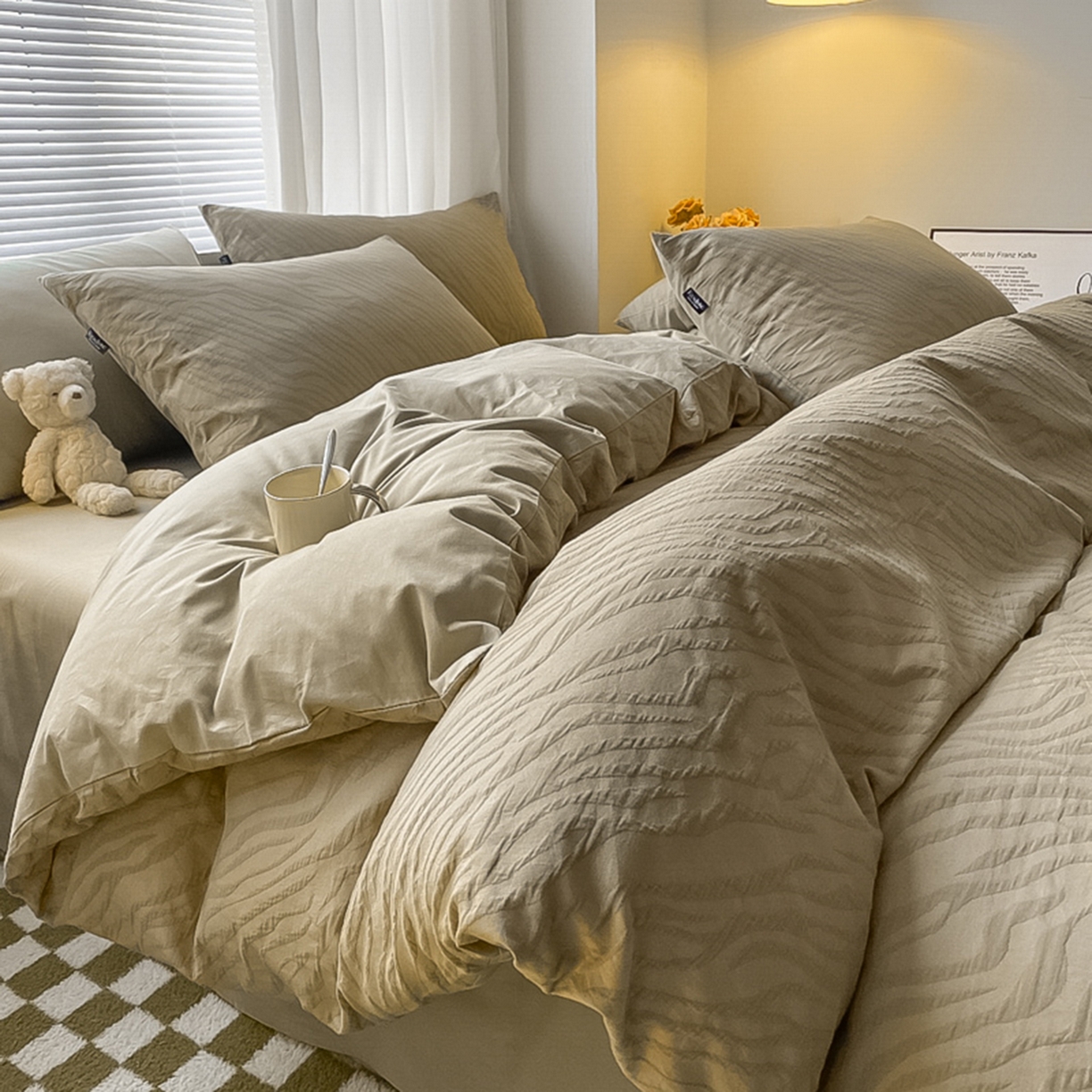 91家纺网 家纺一手货源 找家纺 宜代光年 2025新款60s水洗棉提花系列四件套 斑马纹