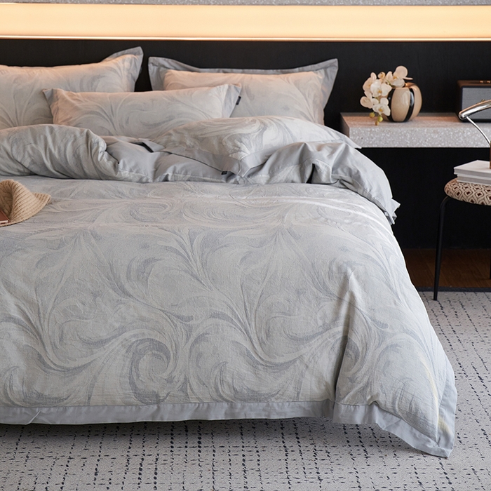 91家纺网 家纺一手货源 找家纺 （总）宜代光年 2025新款亚麻大提花贡缎磨毛四件套-拼角款