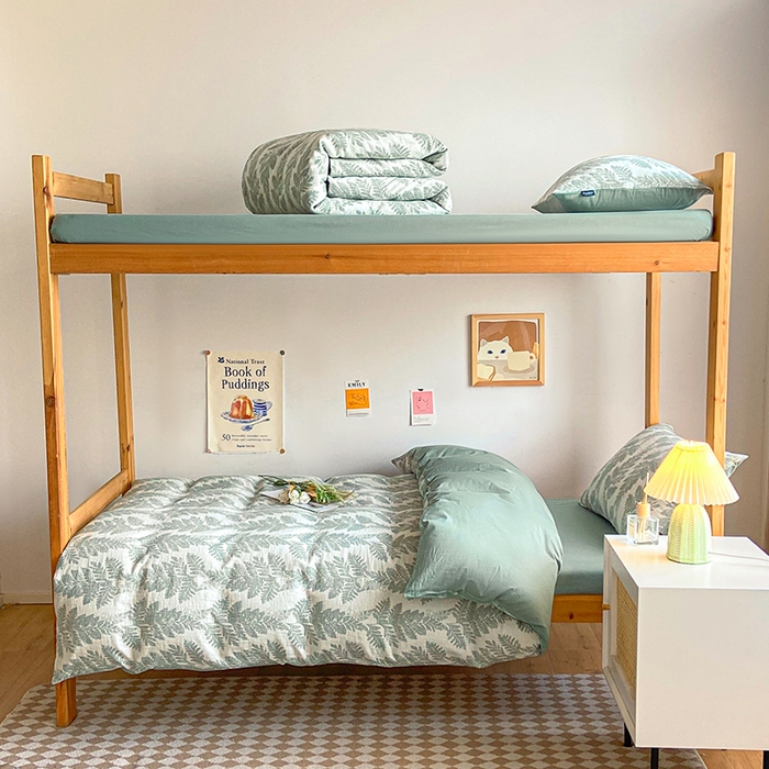 宜代光年 2025新款60S水洗棉提花学生季三件套 镜中叶-绿