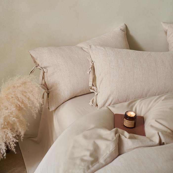 91家纺网 家纺一手货源 找家纺 （总）宜代光年 2025新款亚麻大提花贡缎磨毛四件套-侘寂风