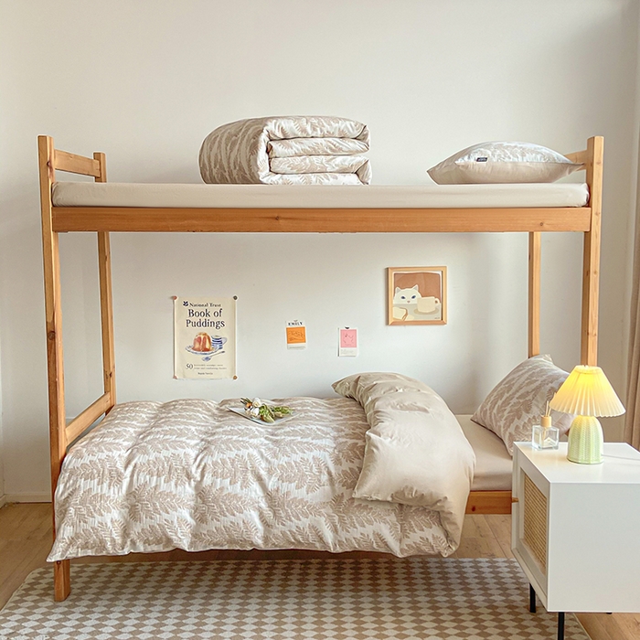 宜代光年 2025新款60S水洗棉提花学生季三件套 镜中叶-米